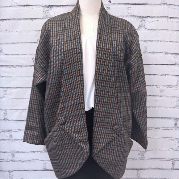 Source Unknown Jackets & Blazers - Vintage Houndstooth Tweed Jacket Women's Medium Draped Shawl Collar Open Front